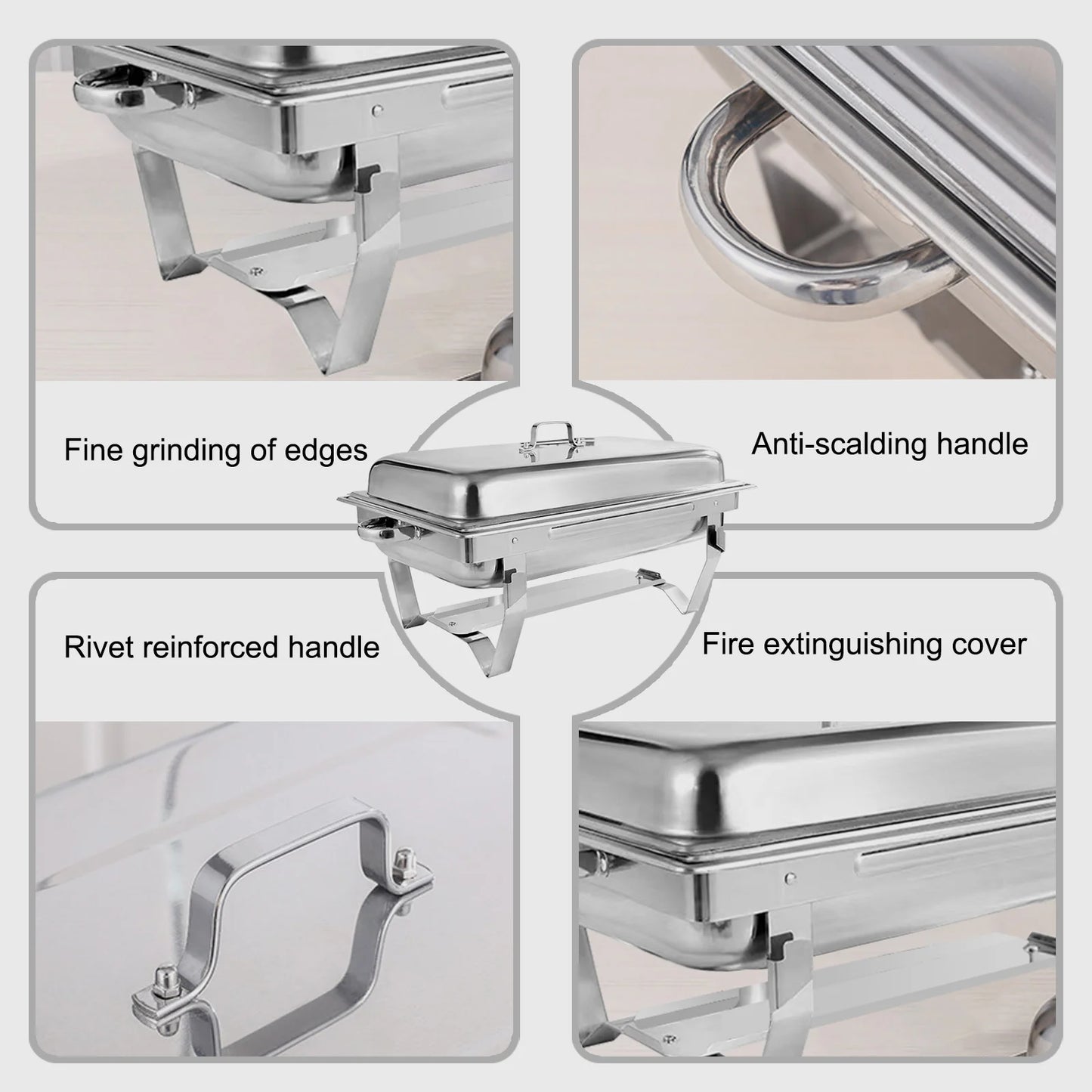2/4/6Pack Chafing Dish Buffet Set Stainless Steel 8QT Food Servers and Warmers Fuel Holder for Party Catering Wedding