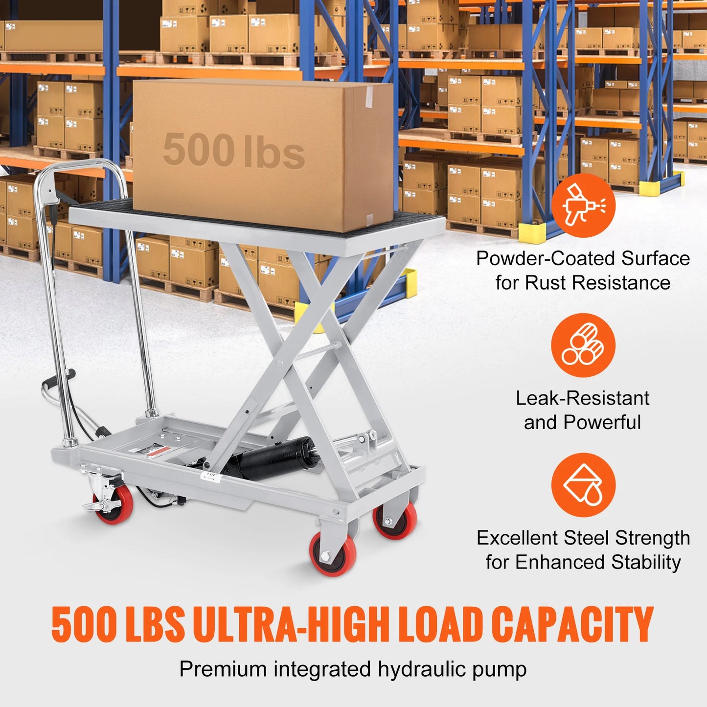 SucceBuy Hydraulic Lift Table Cart With Manual Single Scissor Platform
