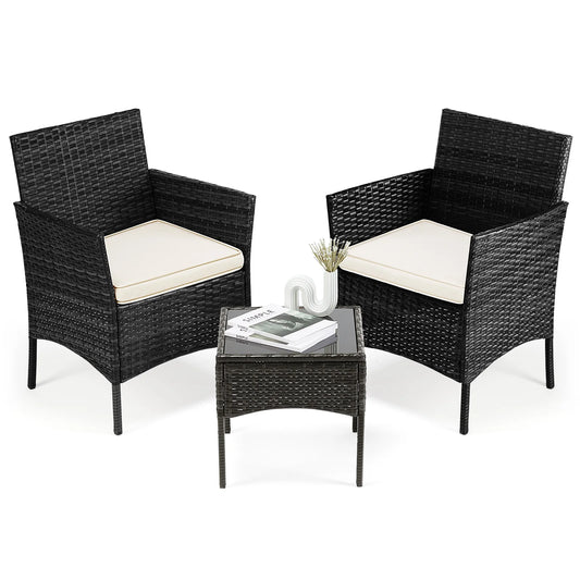 JHK Outdoor Patio Furniture Set Rattan Wicker Glass Table