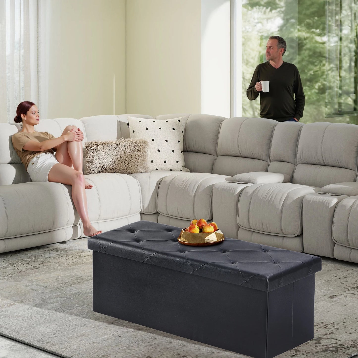 JHK Leather Folding Ottoman Storage Footstool Toy Box