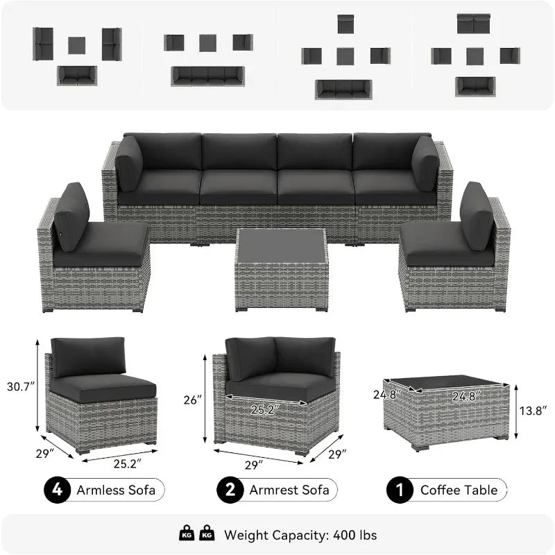 Outdoor Wicker Rattan Sectional Sofa 7 Piece Patio Furniture Set