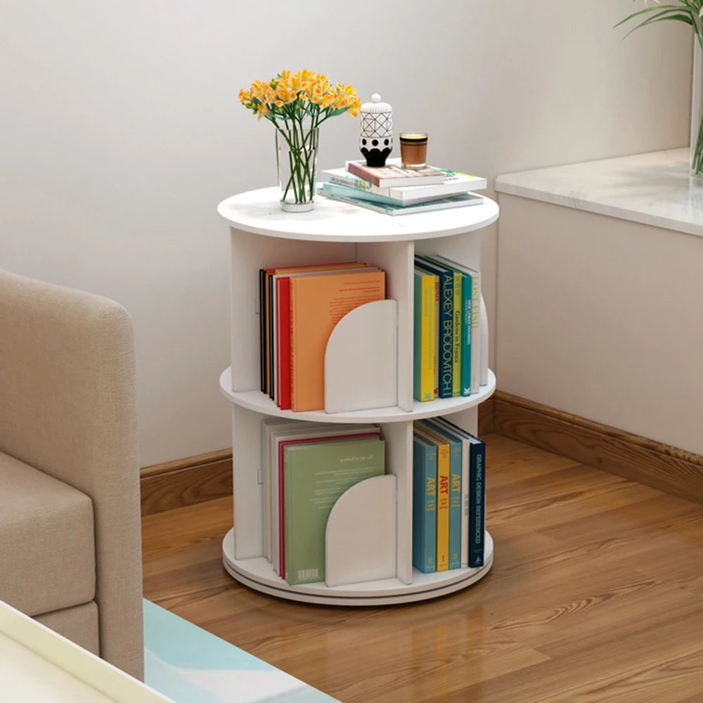 Rotatable Wooden Bookshelf Organizer 360 Degree Display Floor Standing