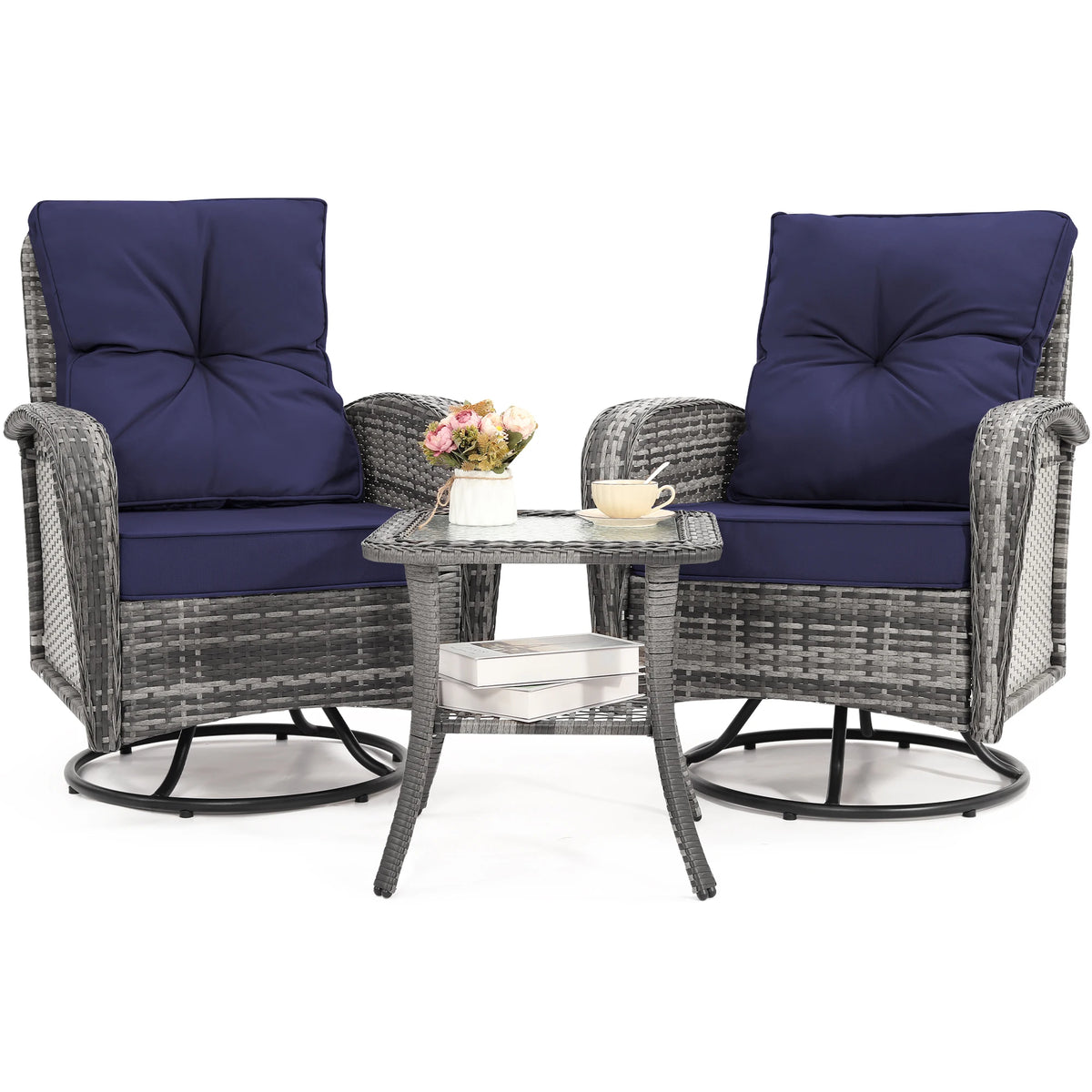 Tuarex Swivel Wicker Chair with Side Table Outdoor Patio Set