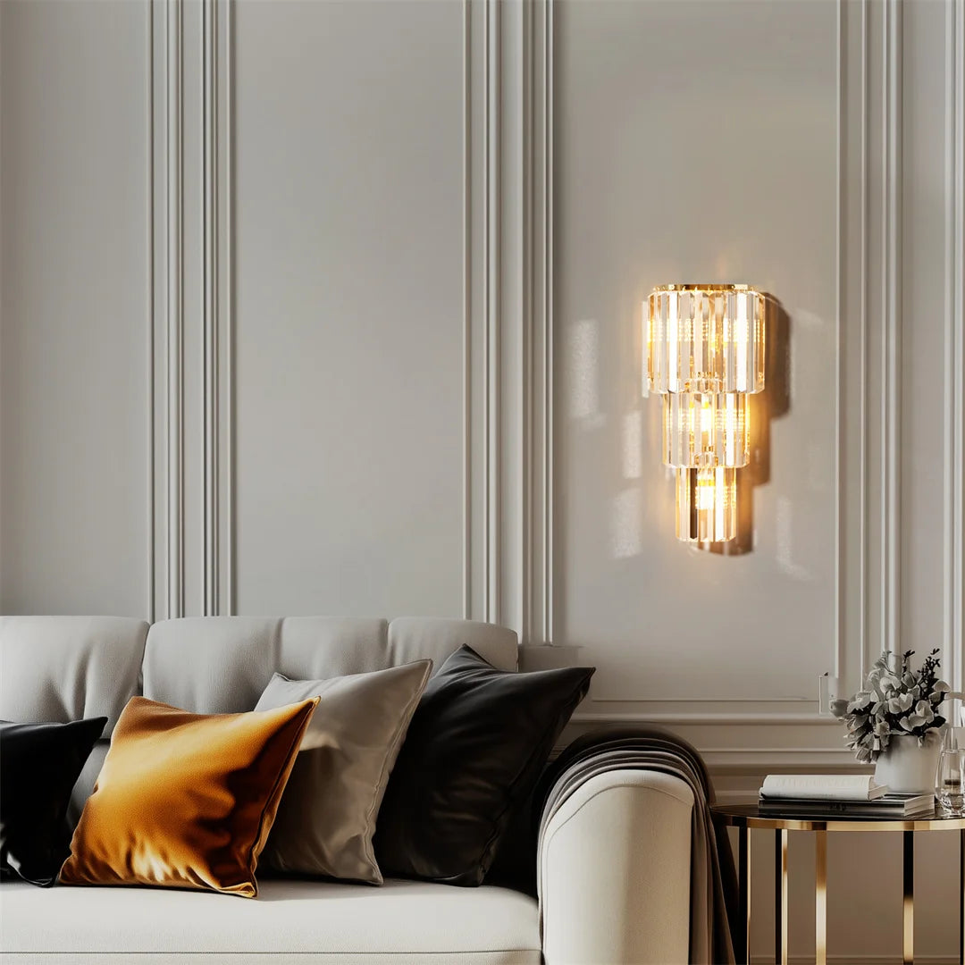LUVODI Modern Crystal Wall Lamp 3-Layer Sconce Light With E14 LED