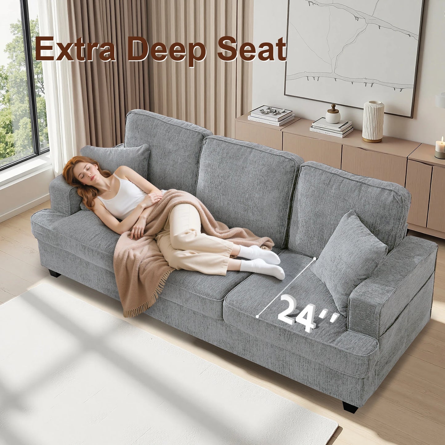 Modern Chenille 3 Seater Cloud Sofa for Living Room