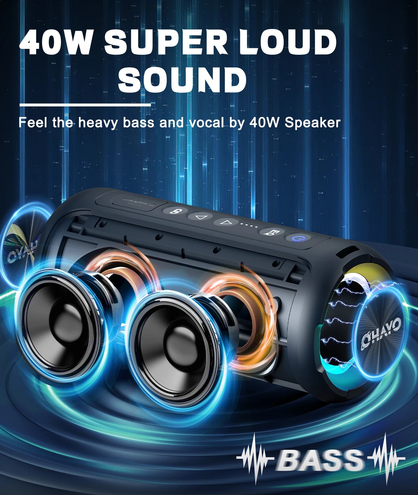 Ortizan X8 Pro Bluetooth Speaker 40W Stereo Sound IPX7 Waterproof 30H Playtime