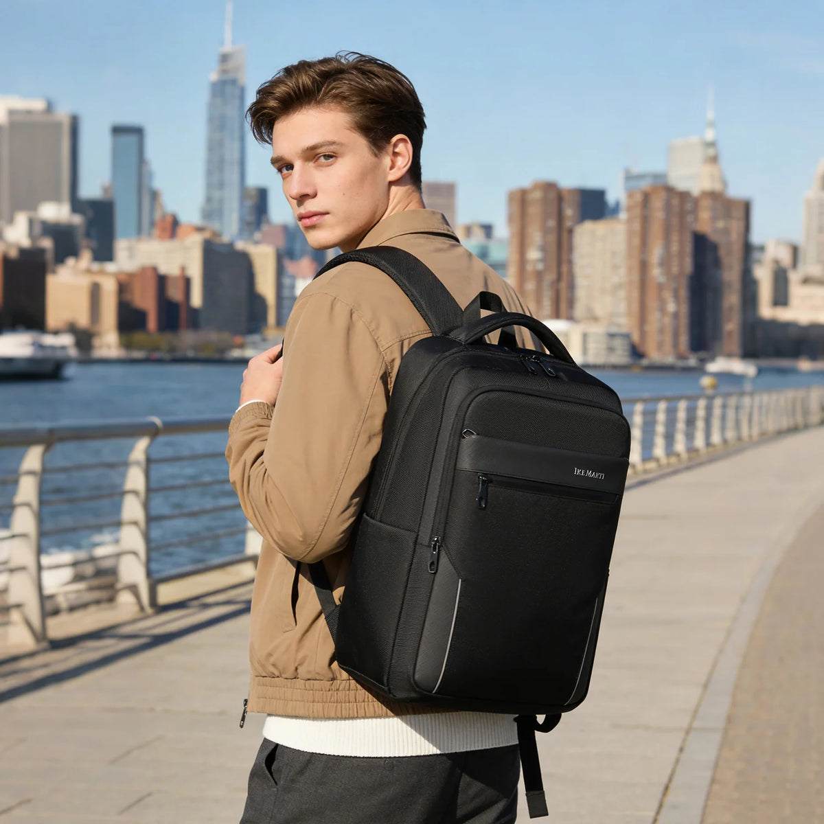 Fashion Business Men'S Backpack Durable Nylon Fabric, Ergonomic Commute Large Capacity Backpack, with Laptop Compartment