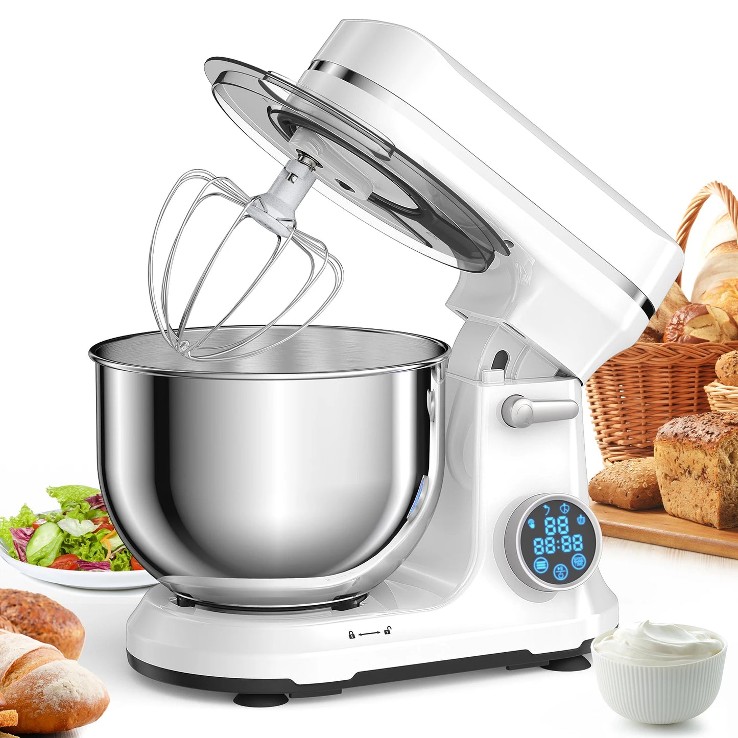 Biolomix 1200W Stand Mixer 11-Speed DC Motor Dough Hook Whisk