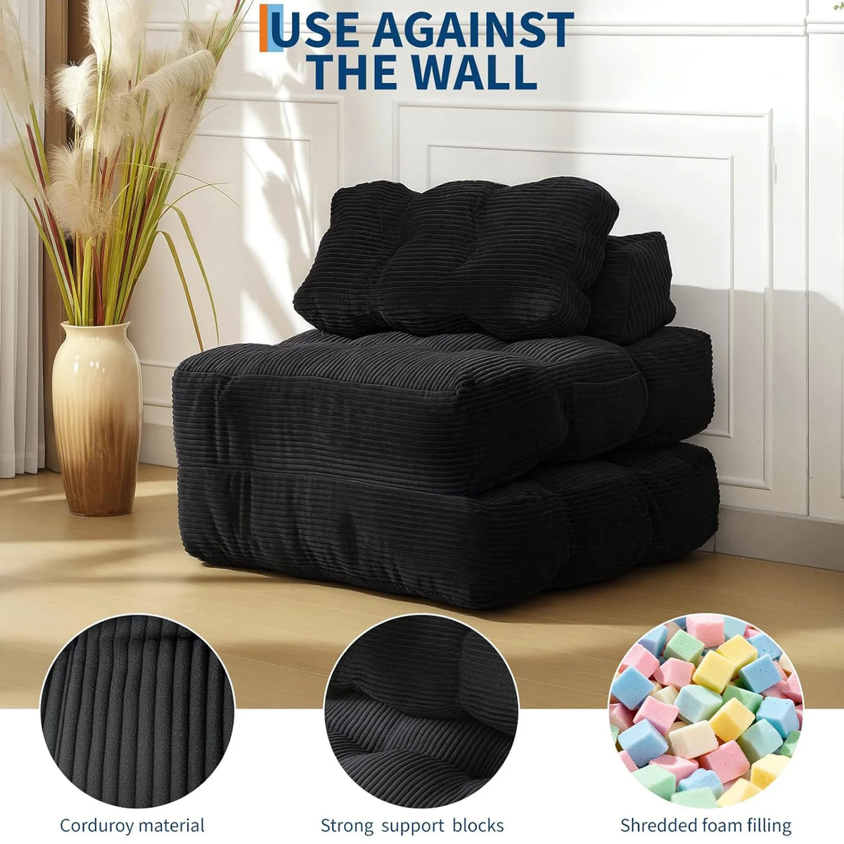 HiMiss Modern Foldable Sofa Bed With Soft Fabric Upholstery