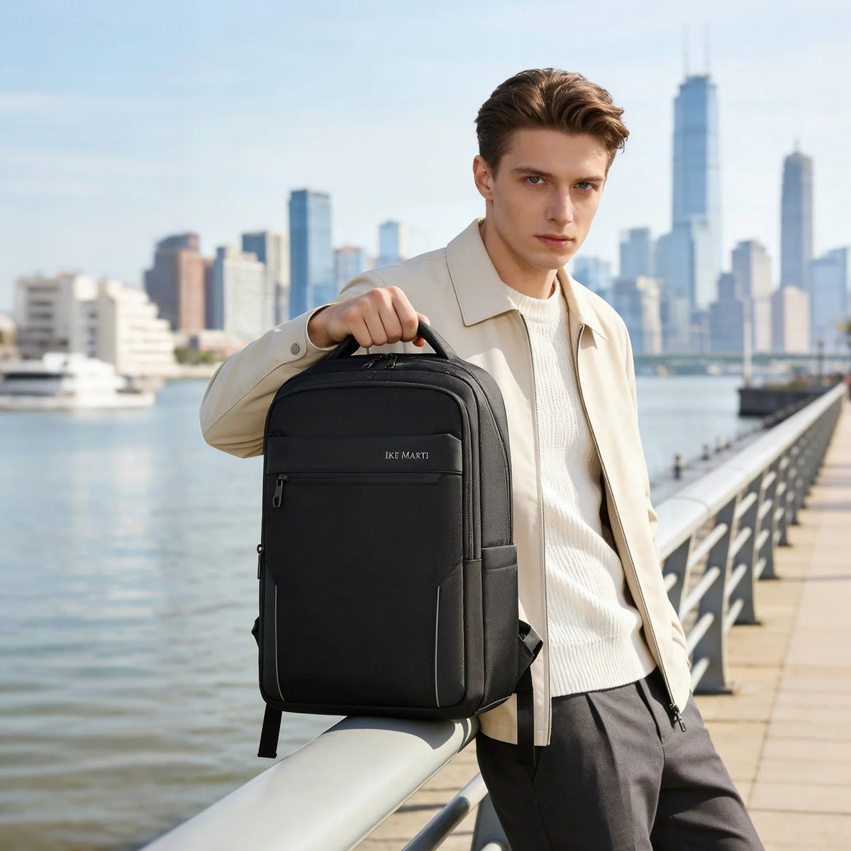Fashion Business Men'S Backpack Durable Nylon Fabric, Ergonomic Commute Large Capacity Backpack, with Laptop Compartment