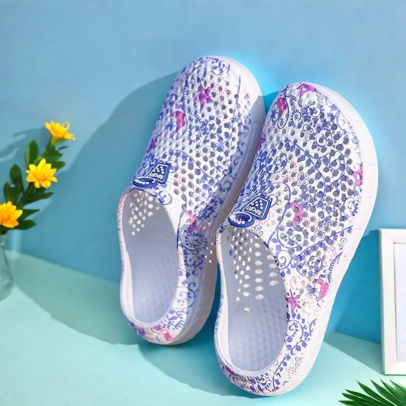Women's Lightweight Garden Shoes Star Print Slip-On Half Slippers Indoor Outdoor Home Slippers Comfortable Beach Sandals