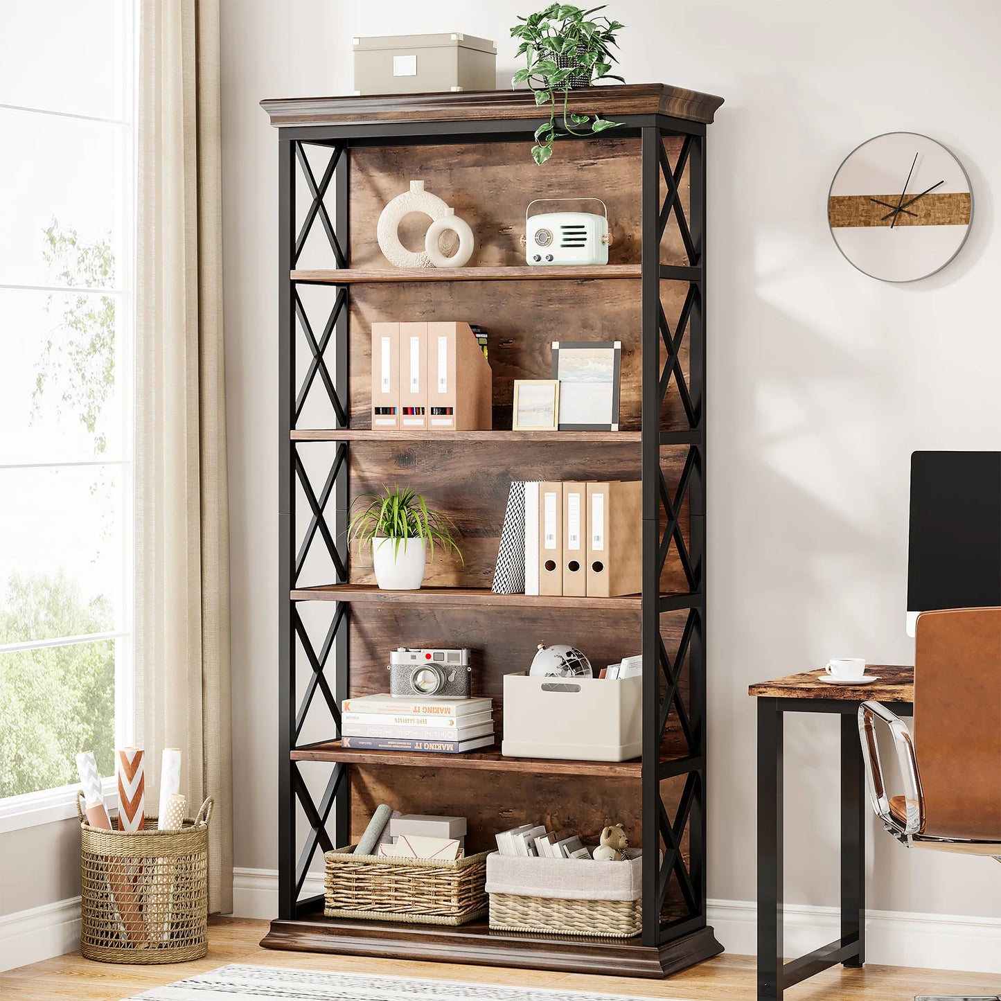 Tribesigns Industrial Bookcase Five-Shelf Floor Standing