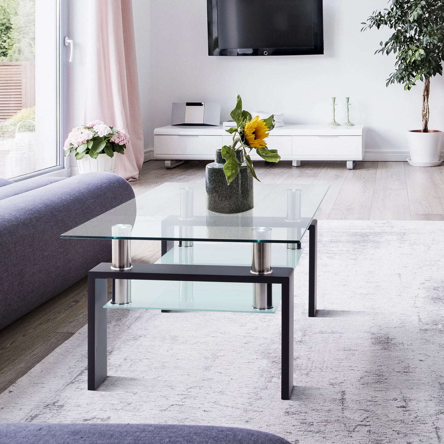 Glass Rectangle Coffee Table For Modern Living Room