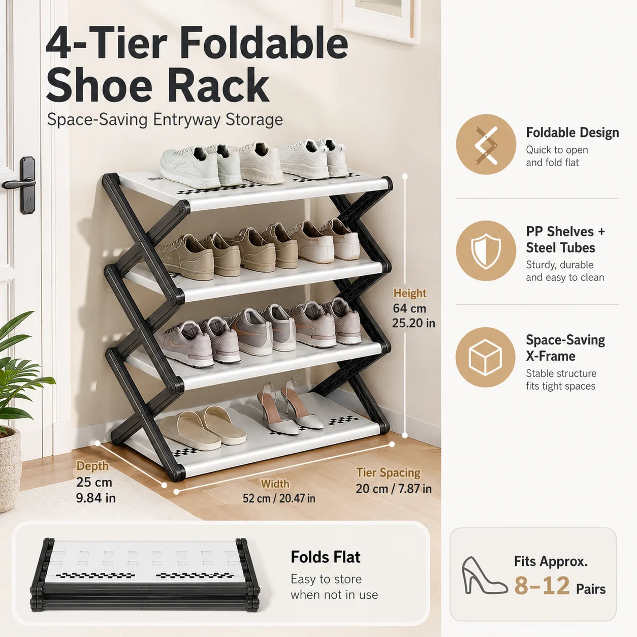 Joybos Foldable Entryway Shoe Rack With Stable X-Frame