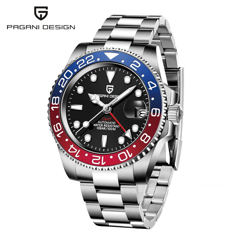 PAGANI DESIGN 40mm Automatic GMT Wristwatch Stainless Steel Waterproof Men Watch Top Brand Mechanical sports Watches Men PD-1662