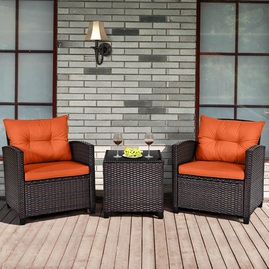 HOMASIS 3-Piece Cushioned Patio Rattan Conversation Set