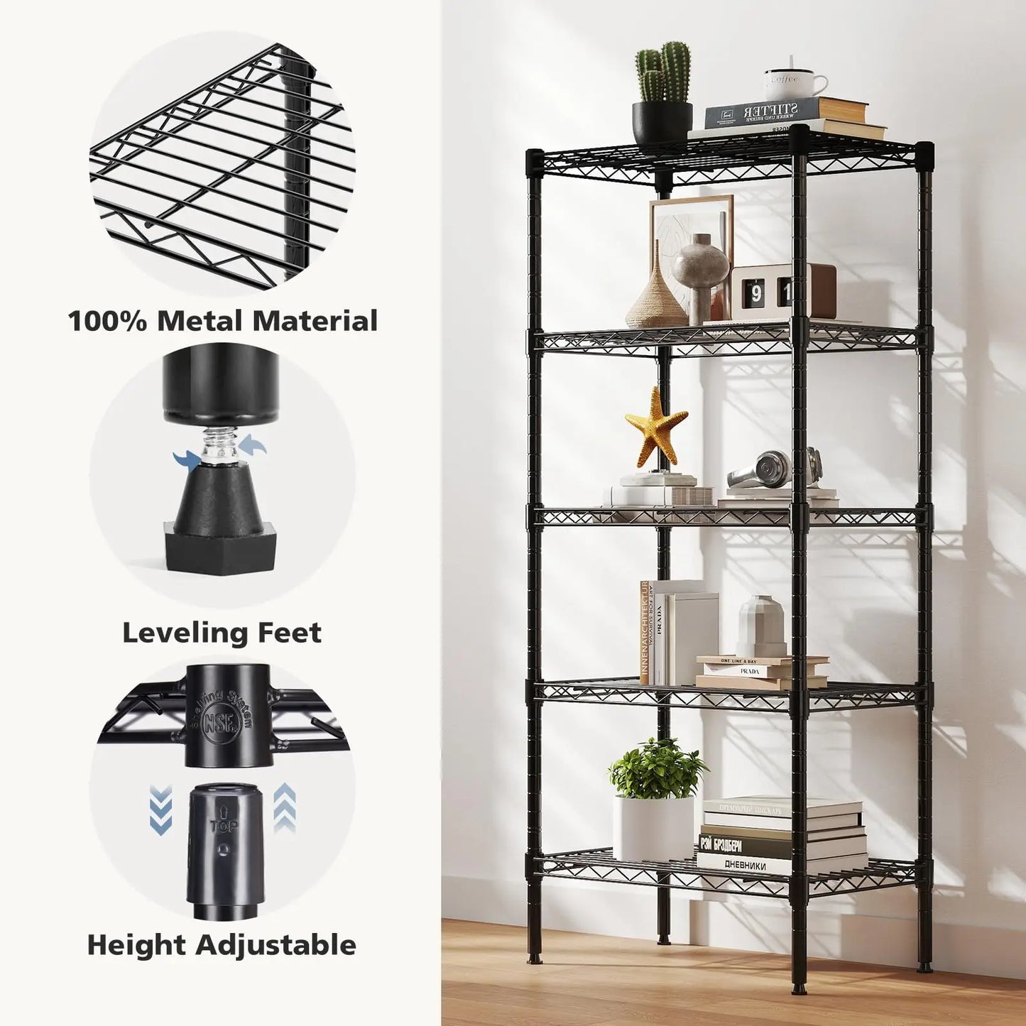 JHK 3-5 Tier Metal Wire Storage Shelves Adjustable Racks