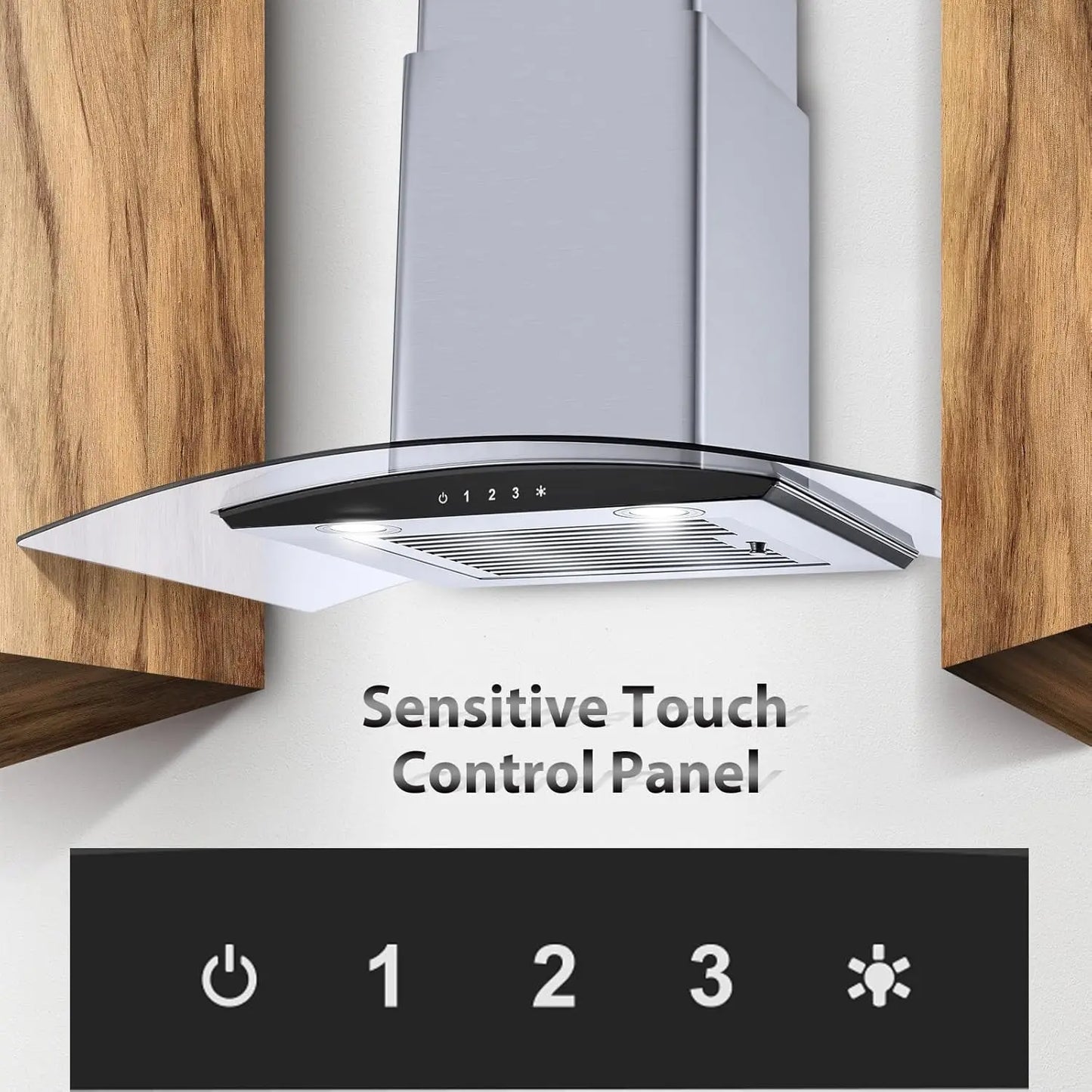 Tieasy Wall Mount Range Hood 450 CFM Convertible Duct Or Ductless