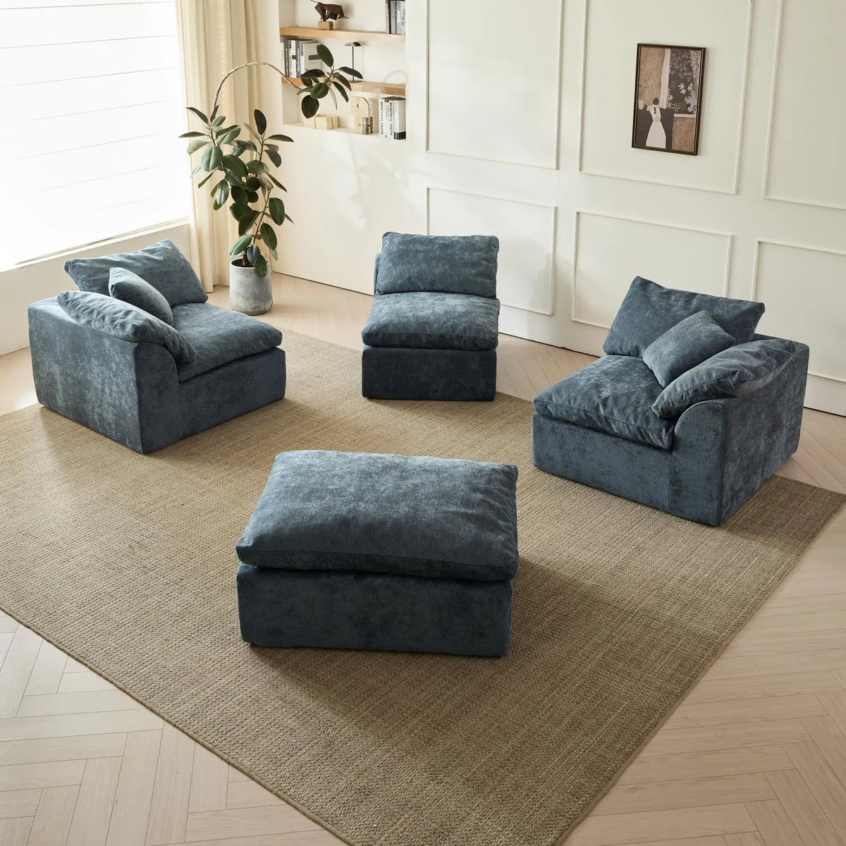 Yeflixvrau Modern Sectional Sofa With Chenille Fabric Ottoman