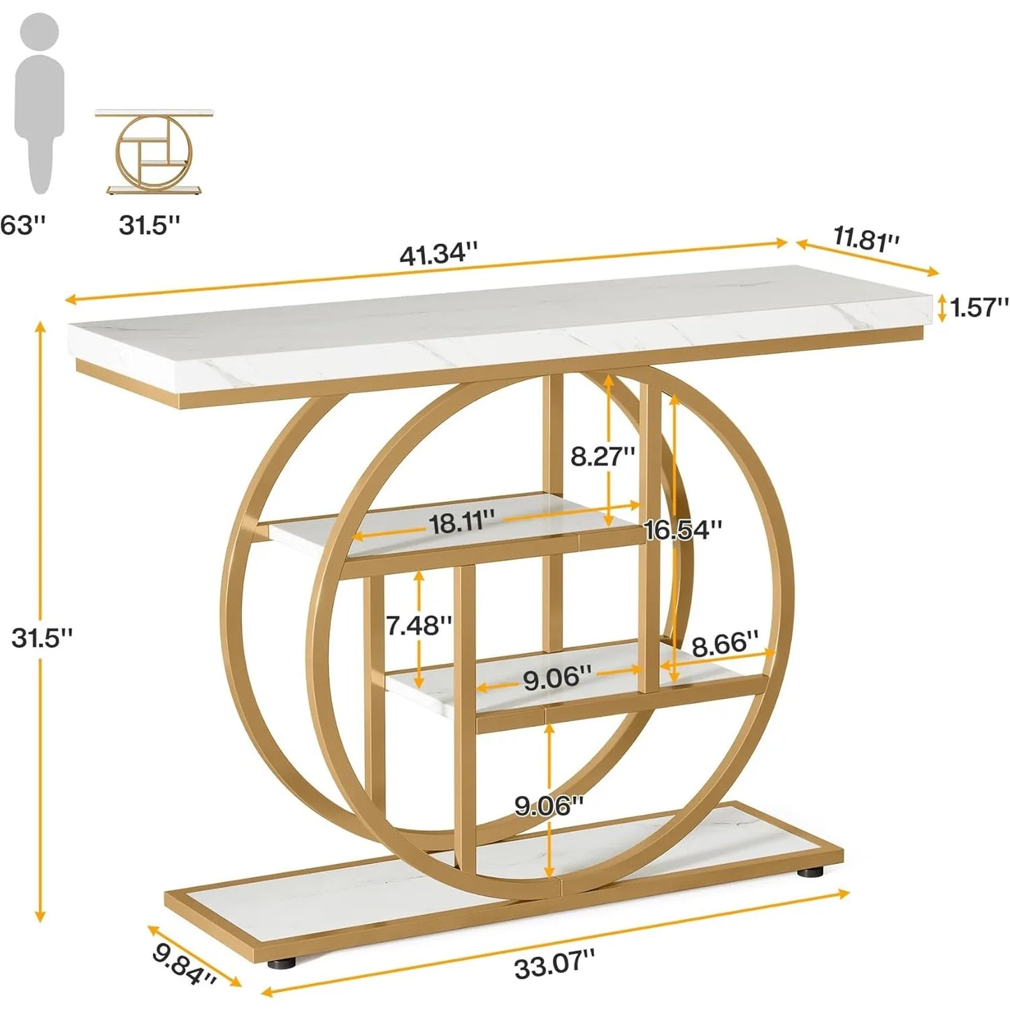 LITTLE TREE Industrial 4-Tier Console Table For Living Room