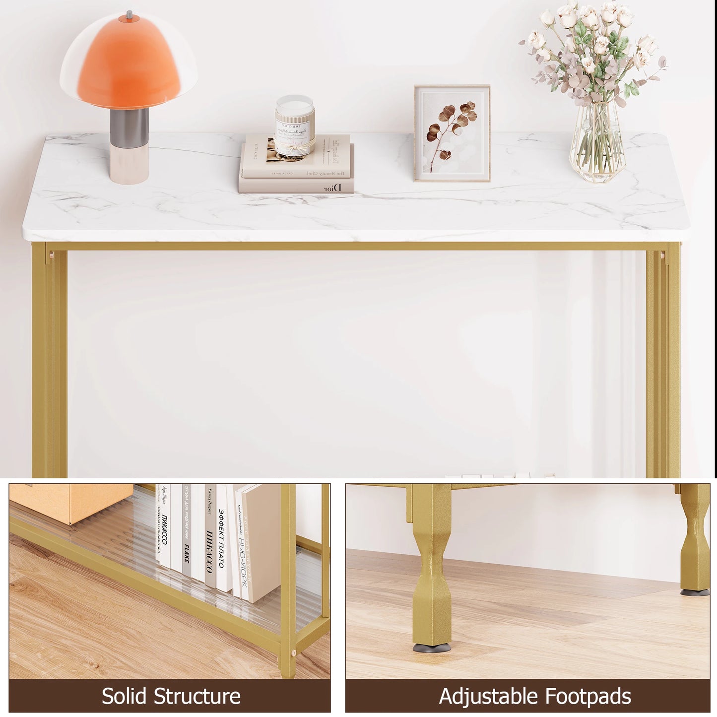 HobbyLane Console Table With Glass Shelf And Metal Frame For Hallway Living Room