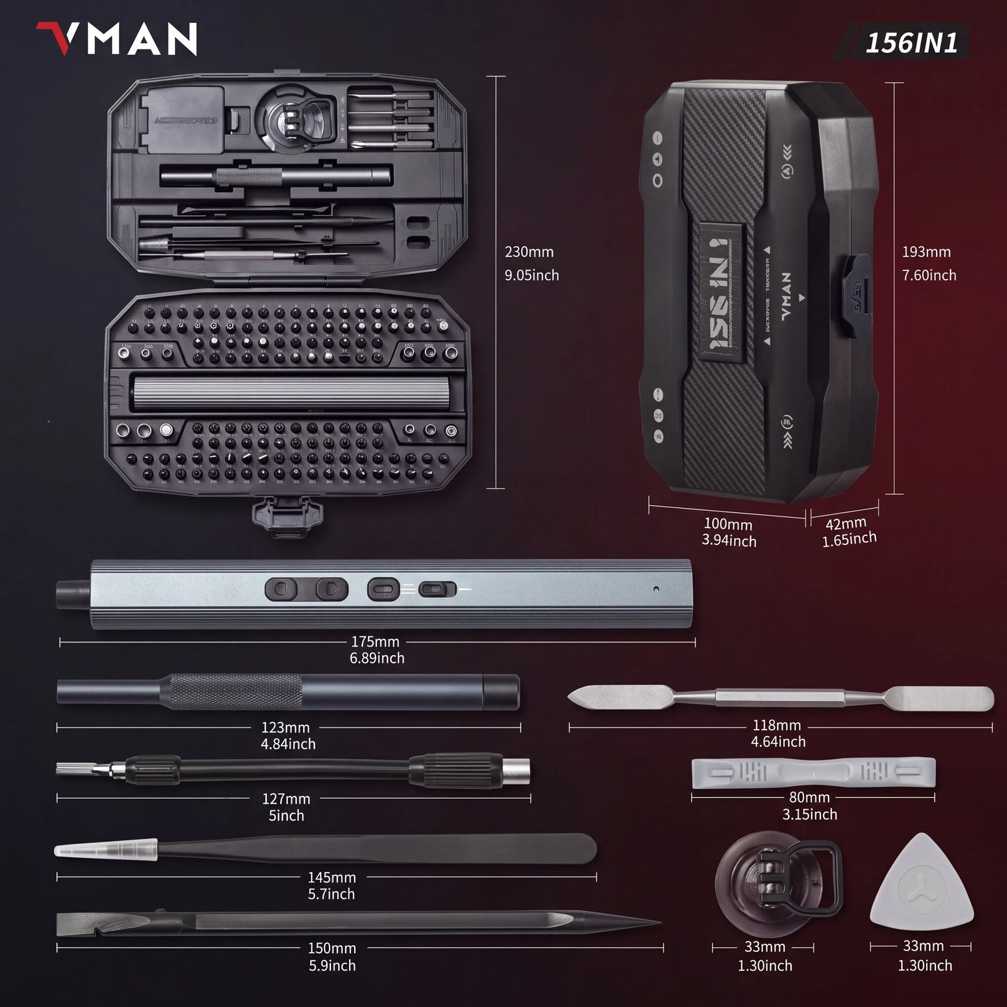 VMAN 156-in-1 Mini Electric Screwdriver Set Precision Repair Tools with Magnetic Phillips Screw Driver Bits for iPhone PC Watch Camera