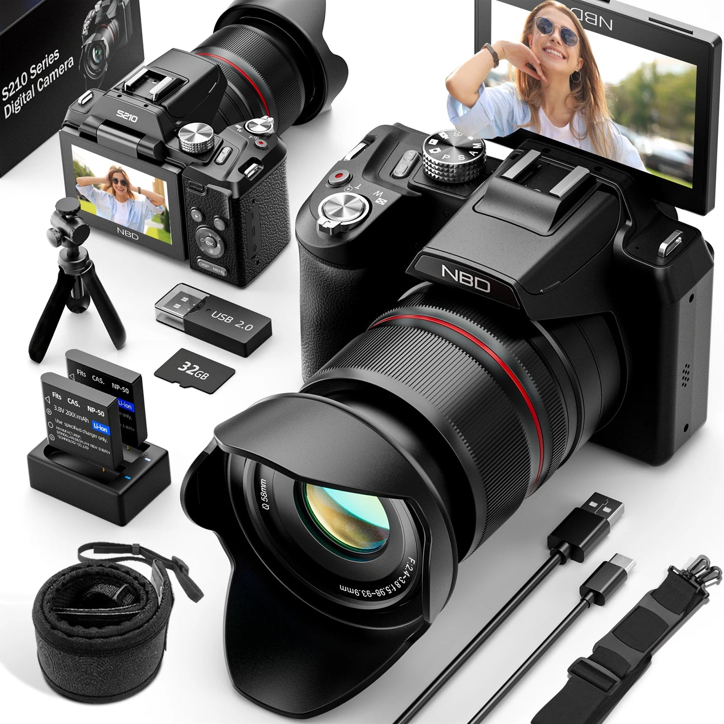 NBD 64MP 5K Digital Camera With 16x Optical Zoom WiFi And App Control