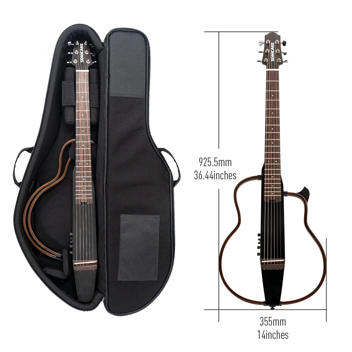 SONICAKE Silent Acoustic Electric Travel Guitar Solid Mahogany Body Assembly Frames Rechargeable shipping from US