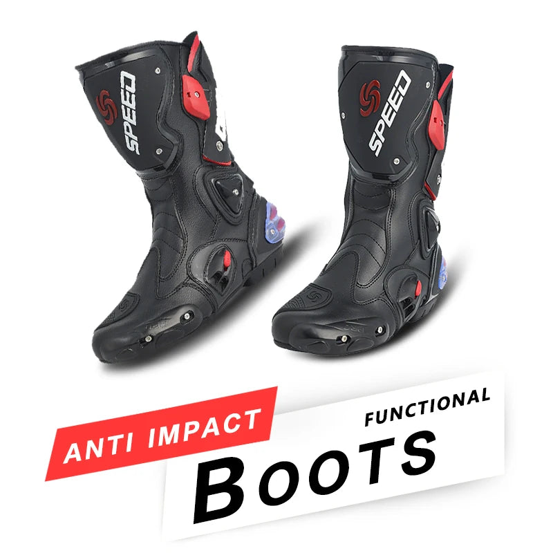 Leather Unisex Motorcycle Boots With Rubber Outsole