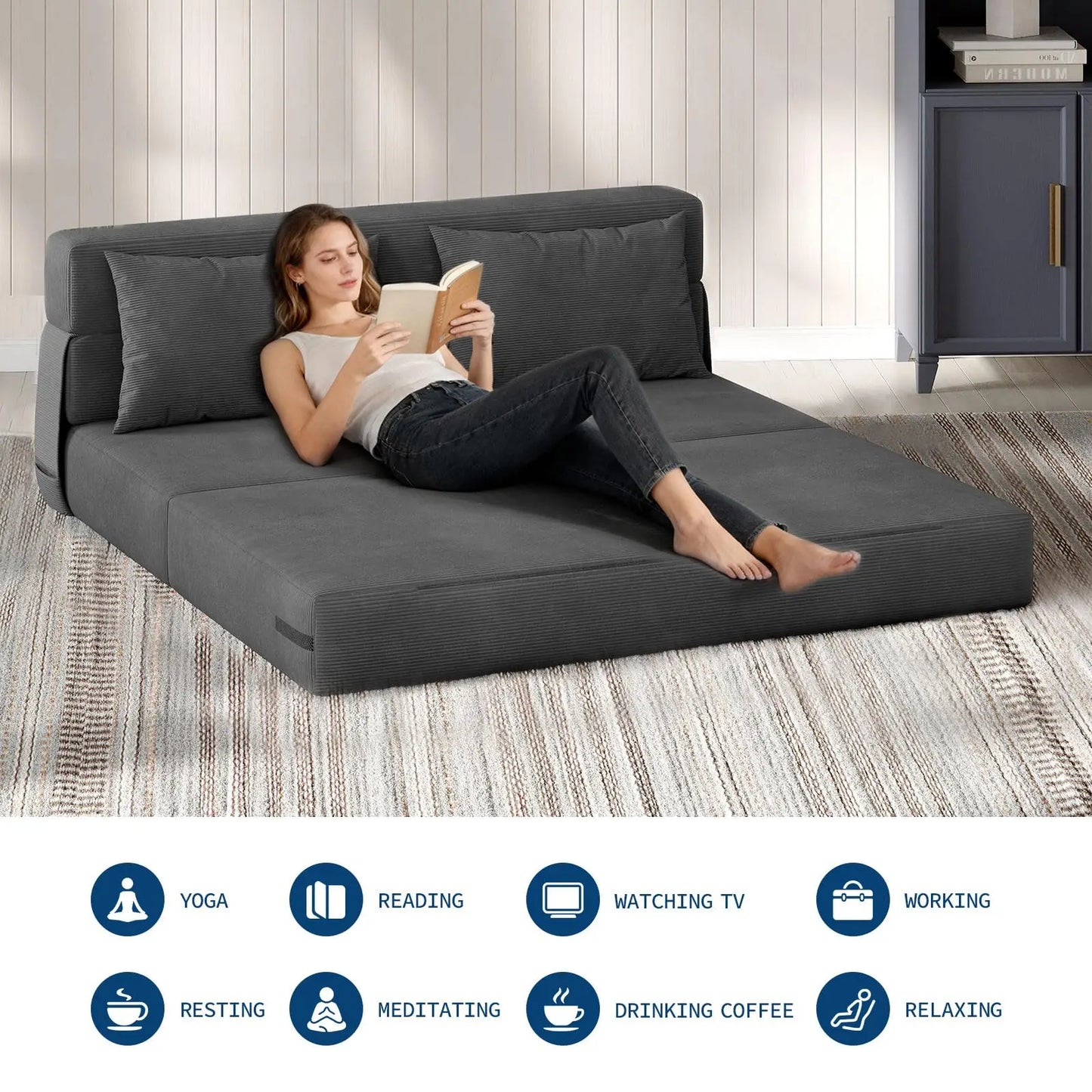 HobbyLane 4-In-1 Folding Sofa Bed Sleeper Loveseat Space-Saving