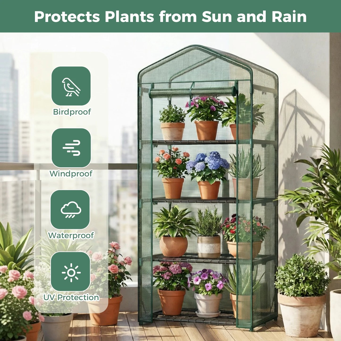 Mini Greenhouse Portable Multi Tier Plant Rack With PE Cover