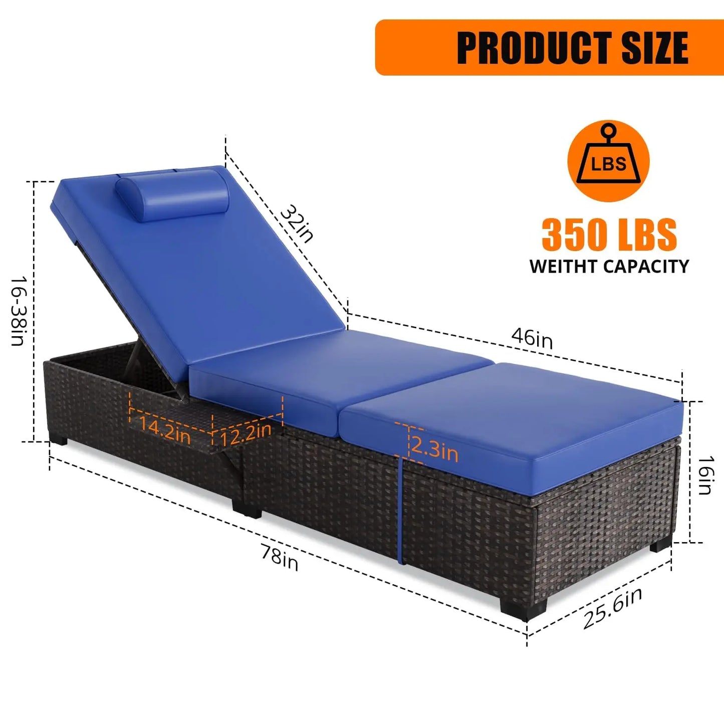 Outdoor Wicker Rattan Chaise Lounge Chairs Set Of 2 With Adjustable Back