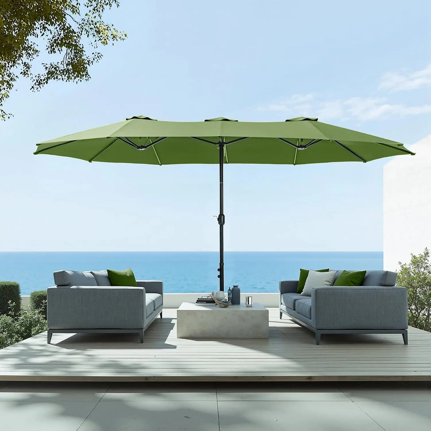 Rectangular Market Patio Umbrella With Stainless Steel Frame And Base Included