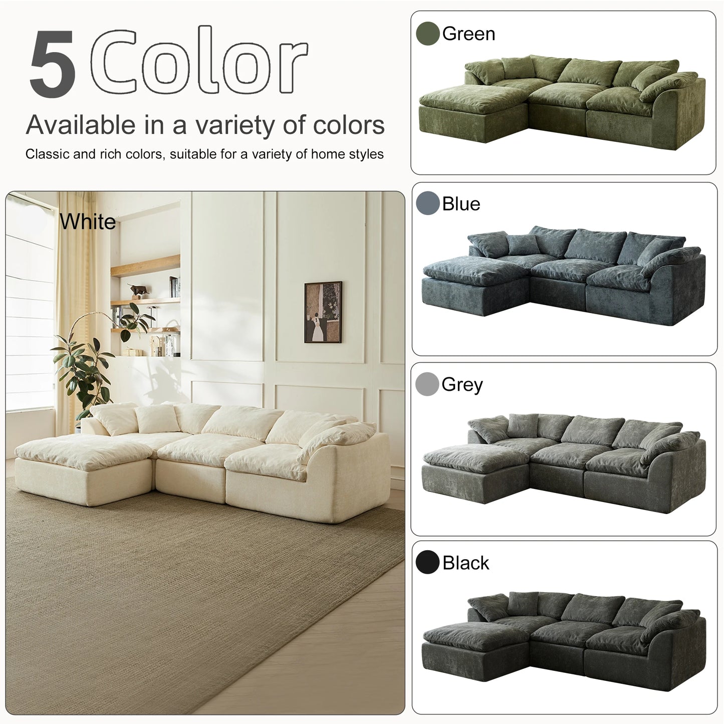 Yeflixvrau Modern L-Shaped 3-Seater Sofa With Ottoman