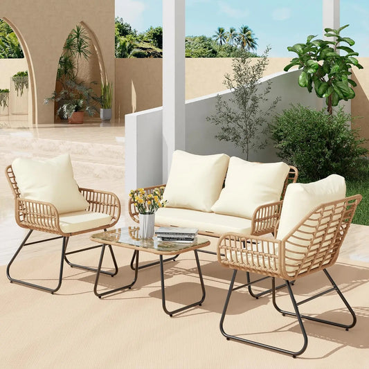 All Weather Rattan 4 Piece Patio Furniture Set With Cushions