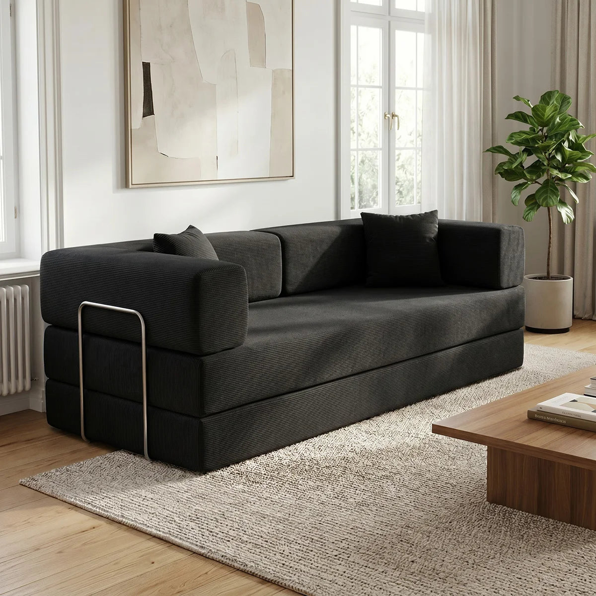 YQzyphyna Futon Sofa Bed Convertible 4 In 1 Corduroy Sleeper Loveseat