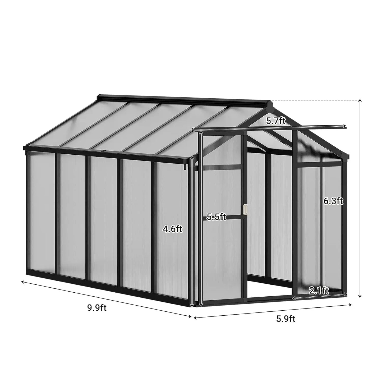 Polycarbonate Walk-In Greenhouse With Sliding Door Roof Vent Aluminum Frame