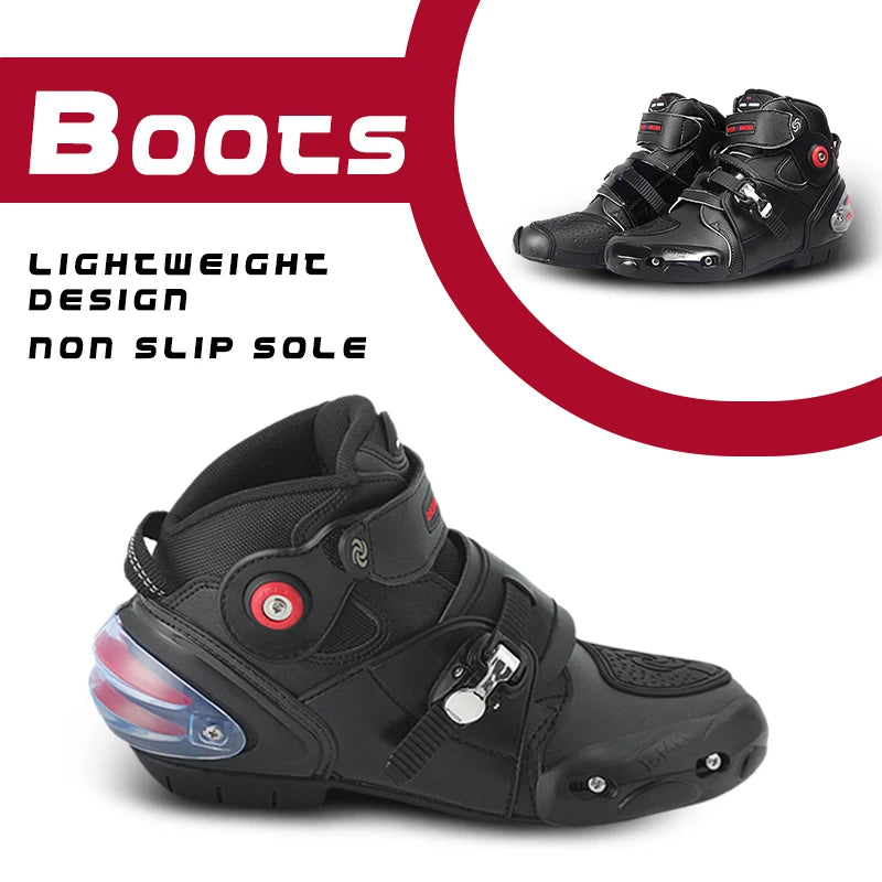Men's Leather Motorcycle Shoes Breathable Ankle Boots For Spring Summer