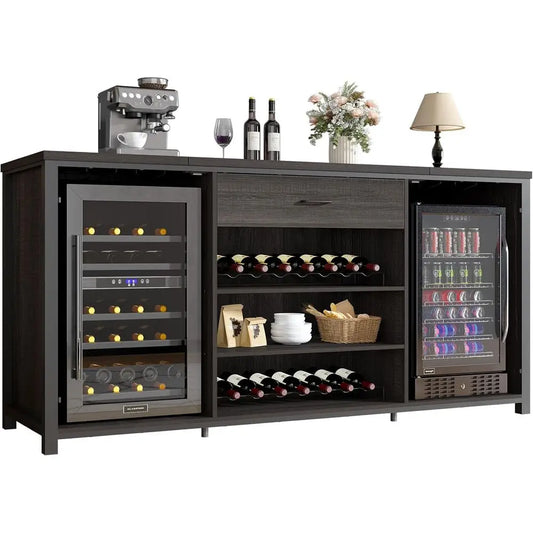 Rustic Metal and Wood Wine Cabinet With Storage Rack for Kitchen
