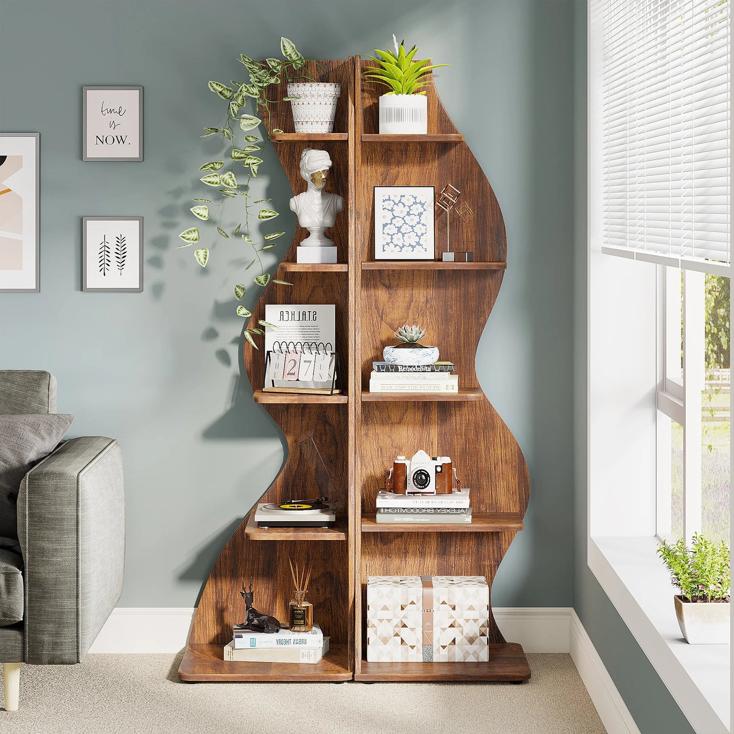 Tribesigns Rustic 5-Tier Corner Shelf Wall Bookcase For Living Room