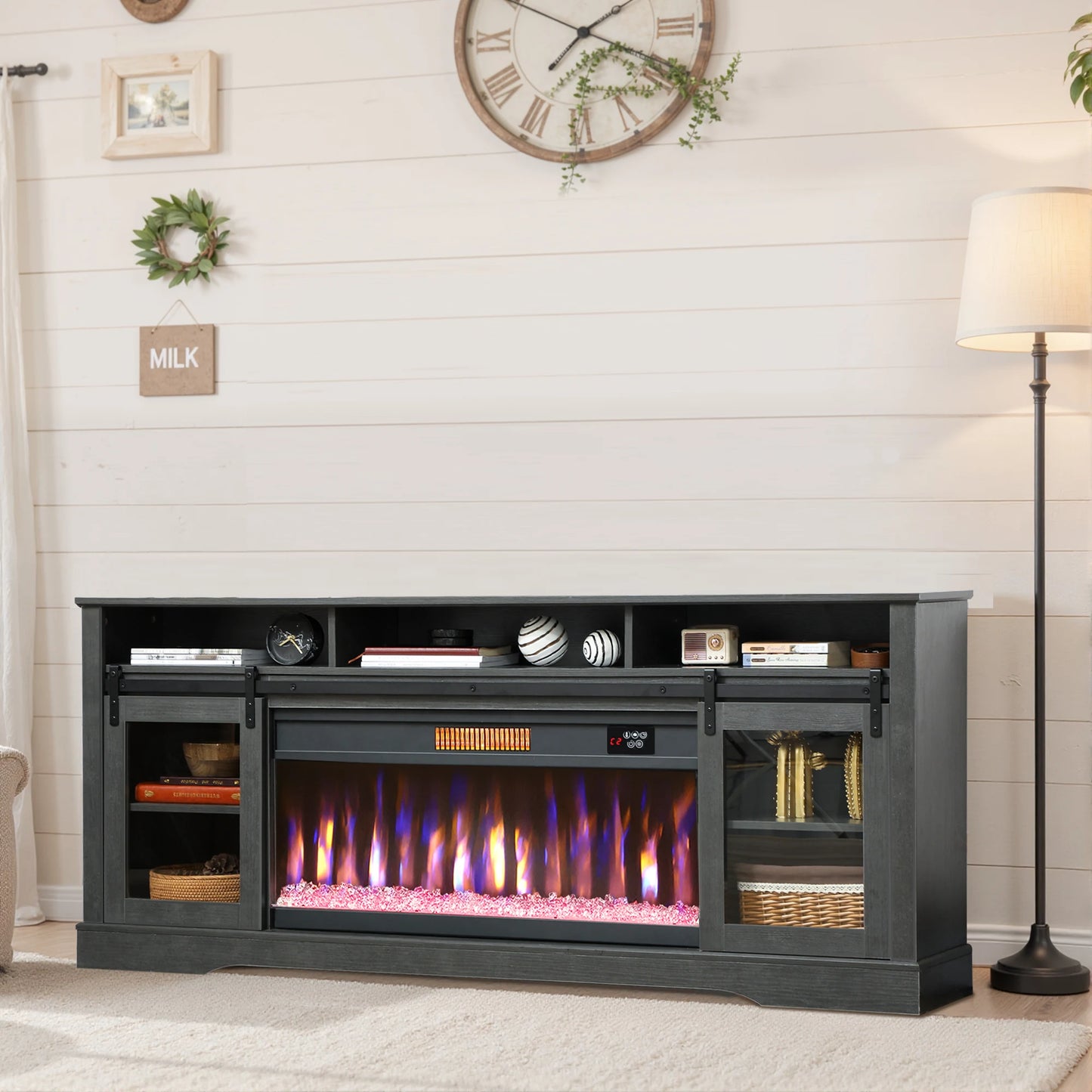 HOMCOM Modern Entertainment Center With Electric Fireplace