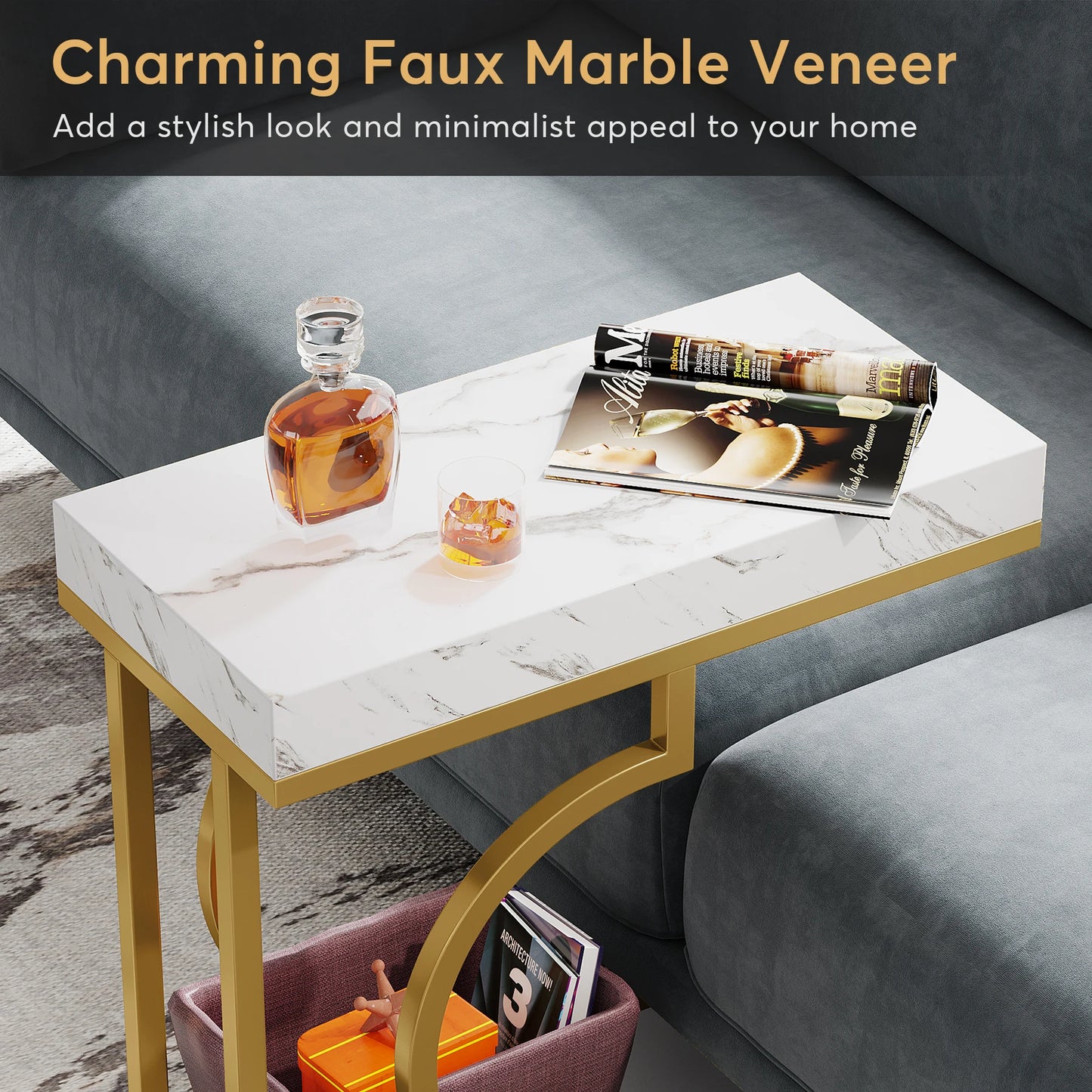 Tribesigns Narrow C Shaped Side Table Living Room End Table