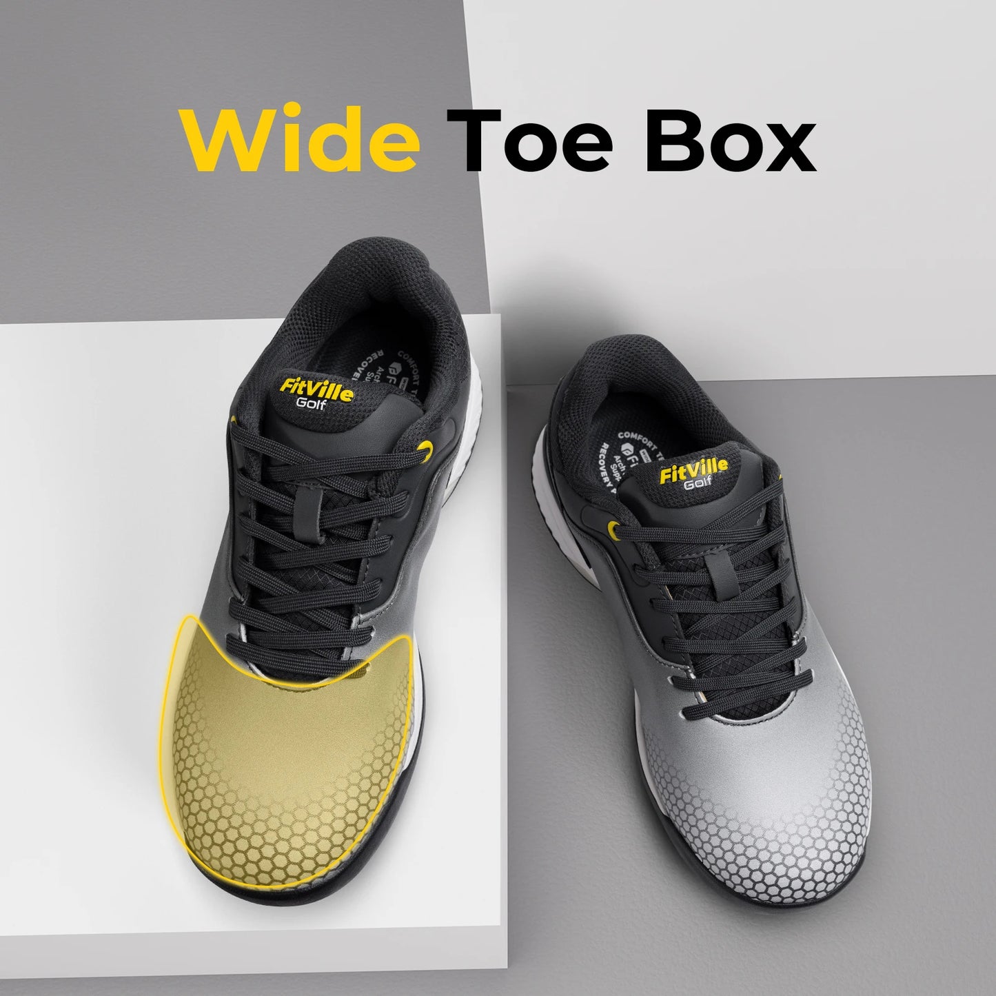 FitVille Wide Men's Golf Shoes Non-Slip Wear-Resistant Comfortable Pickleball Sports Shoes Suitable for Swollen Feet Relieve Toe