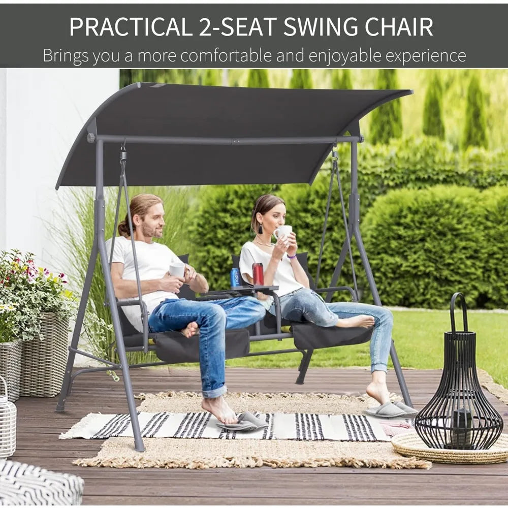 Two Person Porch Swing With Stand And Canopy Cushions For Patio