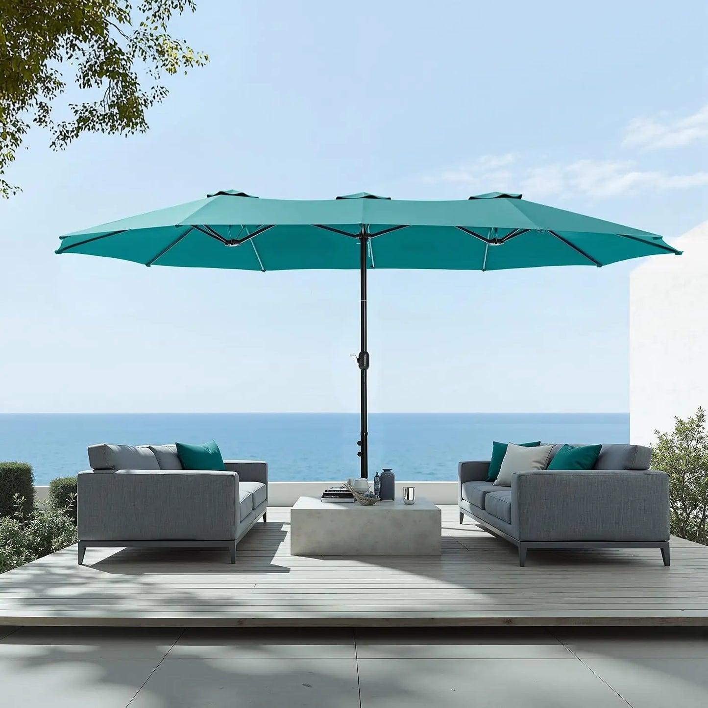 Rectangular Market Patio Umbrella With Stainless Steel Frame And Base Included
