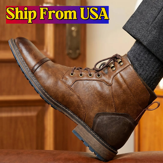 Hecrafted Retro Leather Ankle Boots Mens Classic Comfort