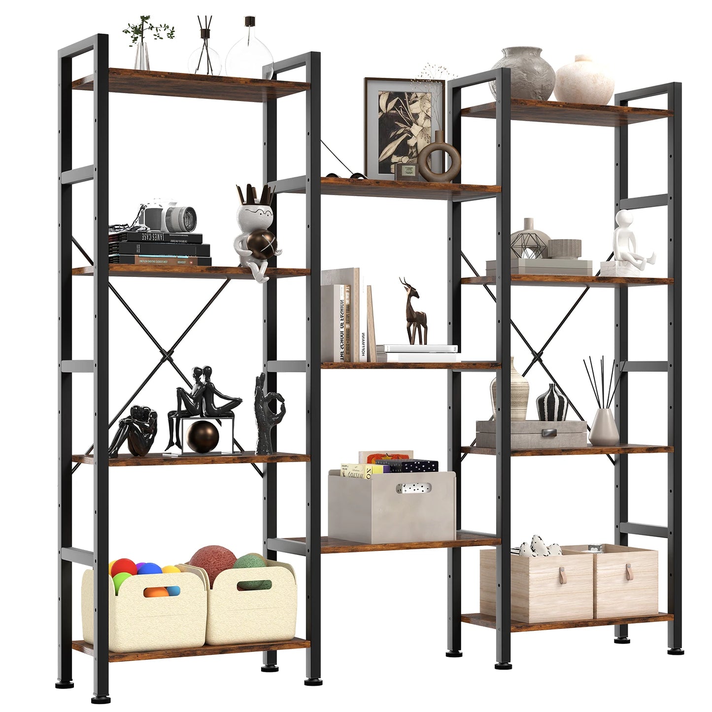 JHK 4 Tier Wide Display Bookshelf Combination Adjustable Shelf Storage Standing Shelf Stable Frame Graduated Shelves for Home