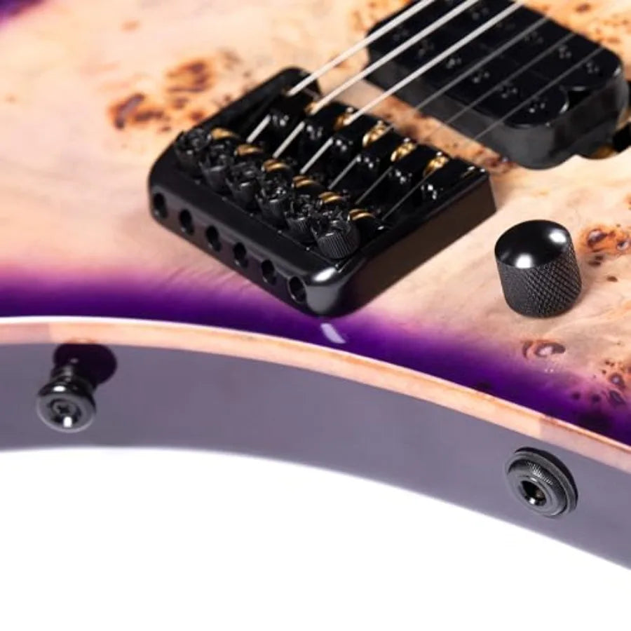 Travel electric guitar for on-the-go playing, mahogany body with maple neck, black finish, lightweight headless design with dua