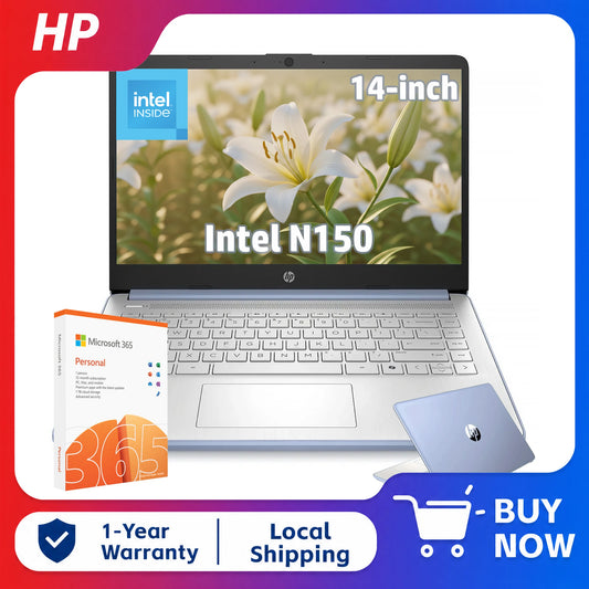 HP 14" HD LED Ultra Light Laptop with 1-Year Microsoft 365,Intel Processor N150,Up to 16GB RAM,384GB Storage (128GB UFS+256GB SD Card),Windows 11 S
