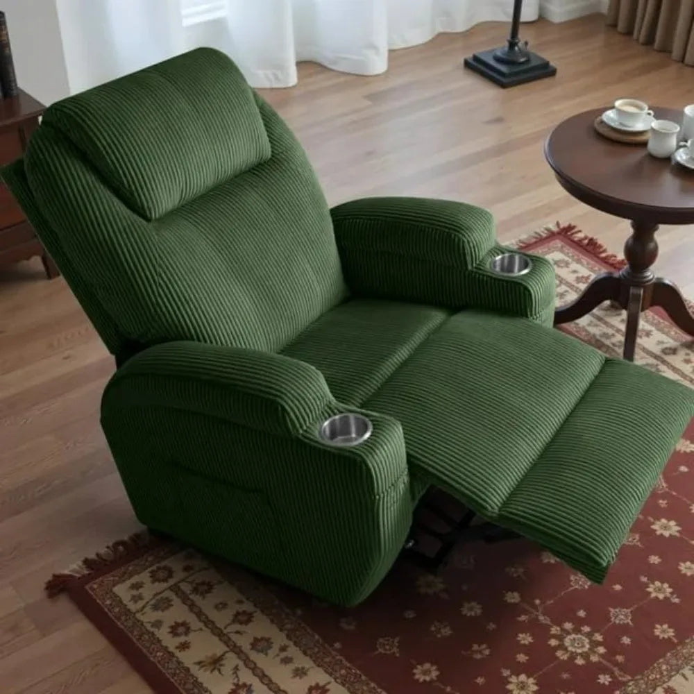 Electric Power Lift Recliner Chair For Seniors With Corduroy Fabric Cup Holders